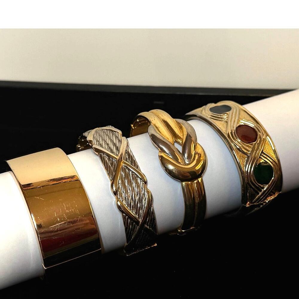Vintage‑Style Gold Cuff Bundle – 4pc Textured & Mixed Designs